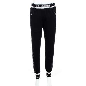 Pre Owned Dolce & Gabbana Black Cotton DG Queen Track Jersey Trouser XS
