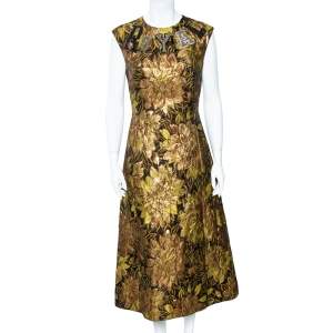 Dolce & Gabbana Gold Floral Jacquard Royal Embellished Midi Dress M