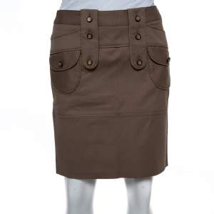 Pre Owned Dolce & Gabbana Brown Cotton Button Detail Mini Skirt S