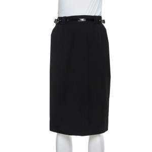 Dolce & Gabbana Black Wool Belt Detail Pencil Skirt M