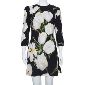Pre Owned Dolce & Gabbana Black Printed Crepe Sheath Dress XL