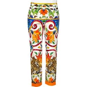 Dolce & Gabbana Multicolored Printed Cotton Pleated Detail Pants S