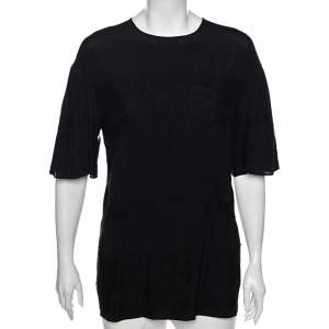 Pre Owned Dolce & Gabbana Black Silk & Lace Bell Sleeve Top L