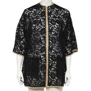 Pre Owned Dolce & Gabbana Black Lace Contrast Trim Hook Front Shrug M