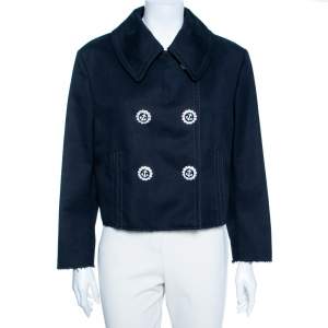 Pre Owned Dolce & Gabbana Navy Blue Cotton Double Breasted Cropped Jacket L