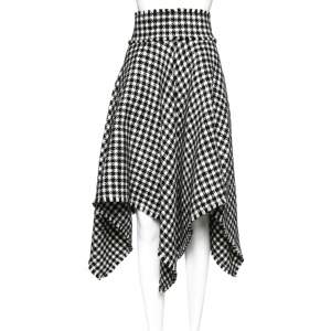 Pre Owned Dolce & Gabbana Monochrome Houndstooth Wool Asymmetric Skirt M 
