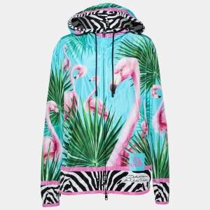 Dolce & Gabbana Blue Flamingo Printed Synthetic Hooded Jacket XL