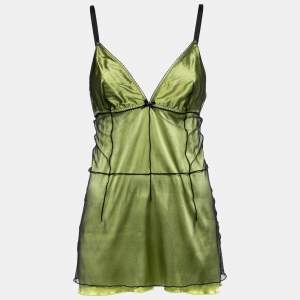 Pre Owned Dolce & Gabbana Underwear Green Silk & Tulle Sleeveless Camisole XL