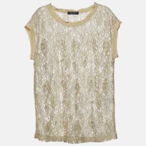 Pre Owned Dolce & Gabbana Green Floral Lace Top M