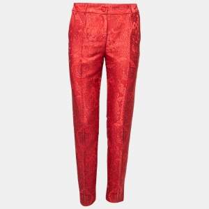 Pre Owned Dolce & Gabbana Red Jacquard Trousers S