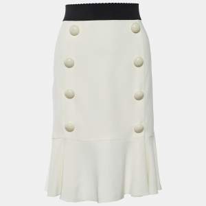 Pre Owned Dolce & Gabbana White Crepe Flared Skirt M