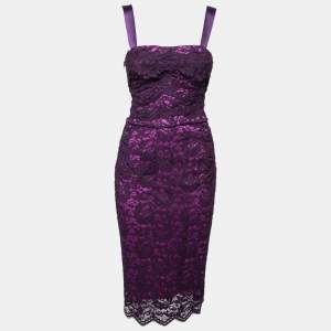 Pre Owned Dolce & Gabbana Purple Lace Sleeveless Dress S