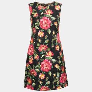 Pre Owned Dolce & Gabbana Black Floral Print Jacquard Sheath Dress S