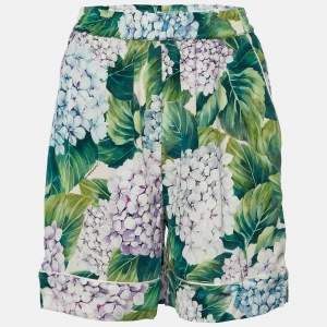 Dolce & Gabbana Green Hydrangea Printed Silk Pajama Shorts S