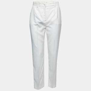 Pre Owned Dolce & Gabbana White Wool Side Stripe Tapered Trousers S