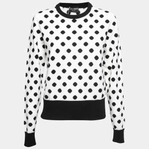 Pre Owned Dolce & Gabbana Black & White Polka Dot Cashmere Pullover M