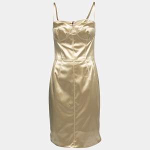 Pre Owned Dolce & Gabbana Champagne Gold Stretch Satin Bustier Bodycon Dress M