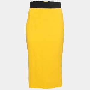 Pre Owned Dolce & Gabbana Yellow Crepe Knee Length Skirt S
