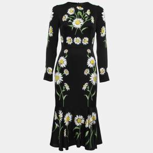 Dolce & Gabbana Black Floral Printed Silk Long Sleeve Dress M