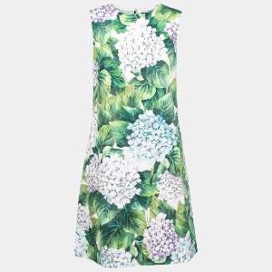 Pre Owned Dolce & Gabbana Green Hydrangea Printed Jacquard Shift Dress S