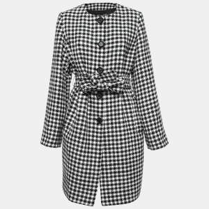 Dolce & Gabbana Black/White Houndstooth Wool Belted Coat L