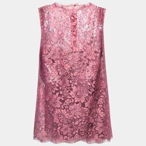 Pre Owned Dolce & Gabbana Pink Lurex Lace Sleeveless Top M