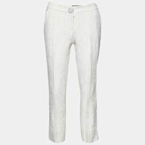 Pre Owned Dolce & Gabbana White Brocade Tapered Leg Pants XS