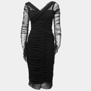 Pre Owned Dolce & Gabbana Black Mesh Ruched Bodycon Midi Dress M