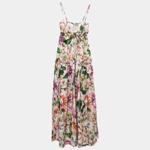 Pre Owned Dolce & Gabbana Pink Floral Printed Cotton Tie Front Strappy Maxi Dress XL