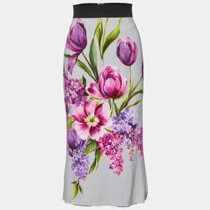 Pre Owned Dolce & Gabbana Grey Crepe Midi Skirt XS