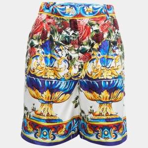 Dolce & Gabbana Multicolor Floral Majolica Printed Silk Bermuda Shorts S