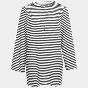 Pre Owned Dolce & Gabbana Black & White Striped Cotton Long Sleeve Top M