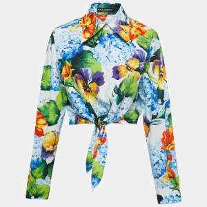 Pre Owned Dolce & Gabbana Multicolor Floral Print Tie Detail Button Front Shirt L