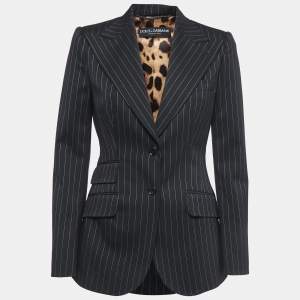 Pre Owned Dolce & Gabbana Black Striped Wool Tailored Blazer S