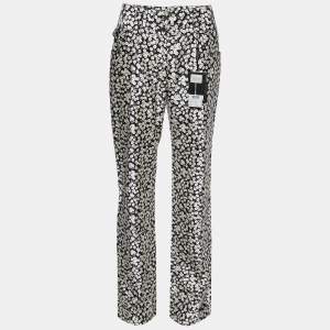 Pre Owned Dolce & Gabbana Black& White Floral Printed Silk Trousers S