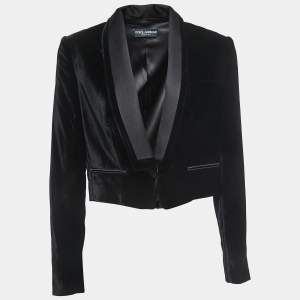Pre Owned Dolce & Gabbana Black Velvet & Satin Lapel Detailed Blazer M