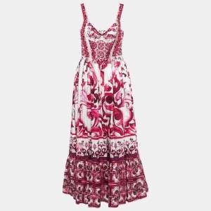 Pre Owned Dolce & Gabbana Pink Majolica Printed Cotton Maxi Dress M