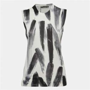 Pre Owned Dolce & Gabbana White/Black Silk Knit Sleeveless Top M