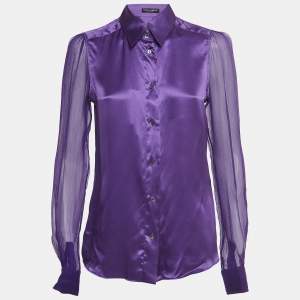 Dolce & Gabbana Purple Silk Semi Sheer Long Sleeve Shirt M
