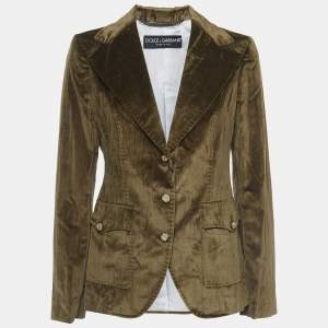 Pre Owned Dolce & Gabbana Green Velvet Single Breasted Jacket M