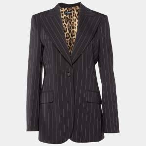 Pre Owned Dolce & Gabbana Brown Pinstriped Wool Tailored Blazer M