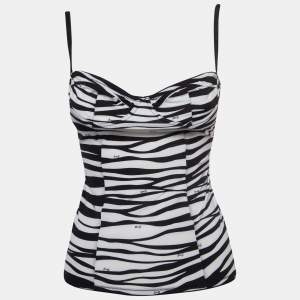 Pre Owned Dolce & Gabbana Under Wear Black/White Print Stretch Nylon Strappy Top M