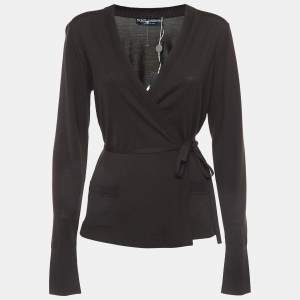Pre Owned Dolce & Gabbana Brown Wool Wrap Around Cardigan M