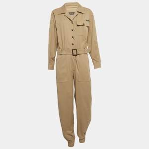 Dolce & Gabbana Beige Cotton Belted Cargo Jumpsuit M