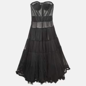 Dolce & Gabbana Black Tulle Semi Sheer Strapless Corset Dress M