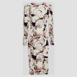 Dolce & Gabbana Ivory Floral Crockery Print Crepe Midi Dress L (IT 46)