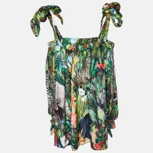 Pre Owned Dolce & Gabbana Green Jungle Print Cotton Mini Dress S