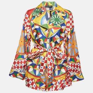 Pre Owned Dolce & Gabbana Multicolor Silk Belted Shirt M