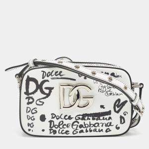 Dolce & Gabbana White/Black Printed Leather Crossbody Bag