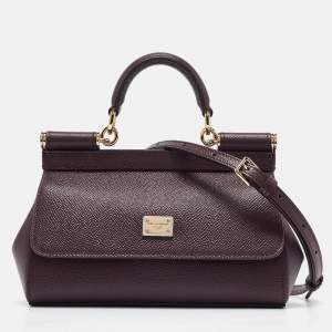 Pre Owned Dolce & Gabbana Burgundy Leather Small Miss Sicily Top Handle Bag